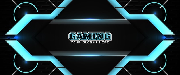 Plantilla de banner de redes sociales de encabezado de juego azul y negro futurista