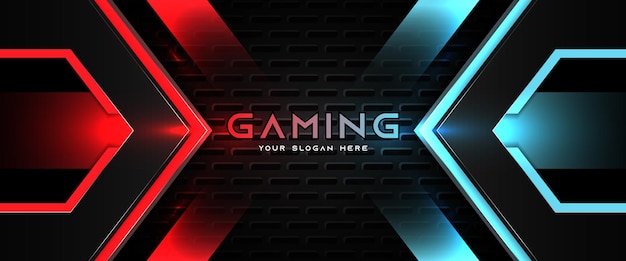 Vector plantilla de banner de redes sociales de encabezado de juego rojo claro y azul futurista