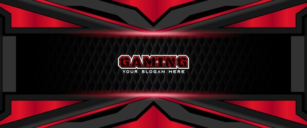 Plantilla de banner de redes sociales de encabezado de juego rojo y negro futurista