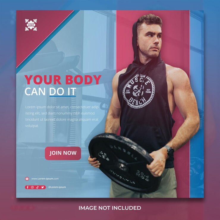 Plantilla de banner de redes sociales de fitness motivacional