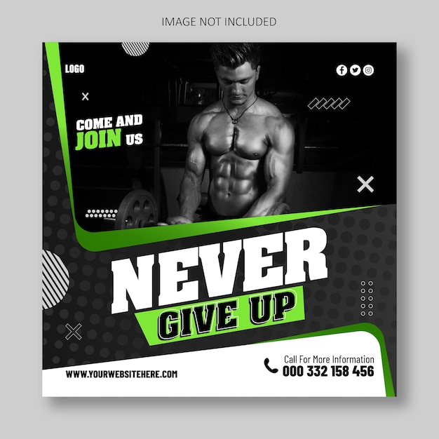 plantilla de banner de redes sociales de gimnasio y fitness