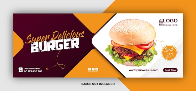 Plantilla de banner de redes sociales de hamburguesa deliciosa de menú de comida de lujo