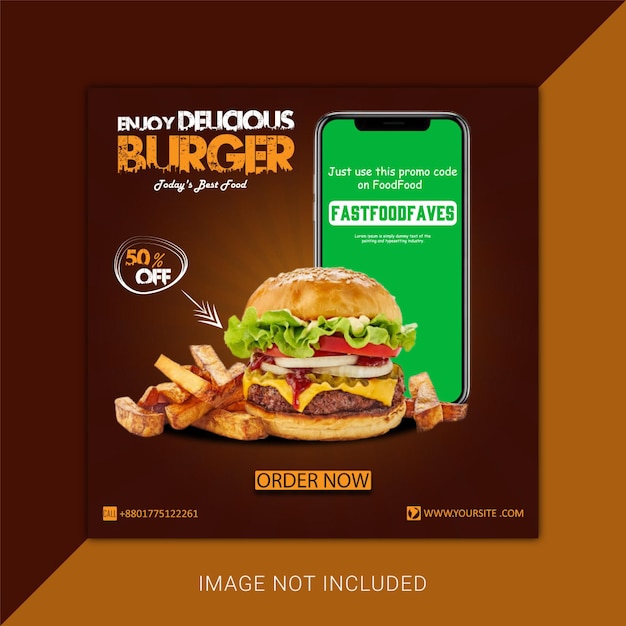 plantilla de banner de redes sociales de hamburguesas y alimentos