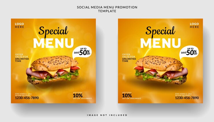 Plantilla de banner de redes sociales de menú de comida y hamburguesas calientes y deliciosas