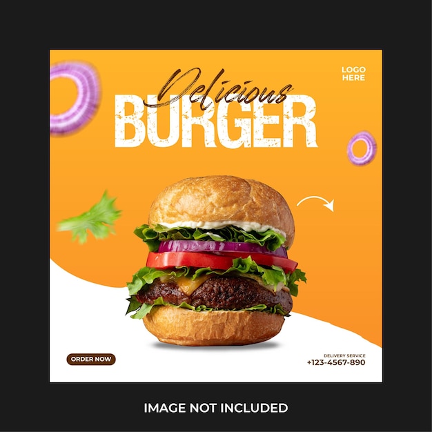 Plantilla de banner de redes sociales de menú de comida y hamburguesas deliciosas