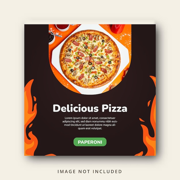 Plantilla de banner de redes sociales de menú de comida y pizza deliciosa