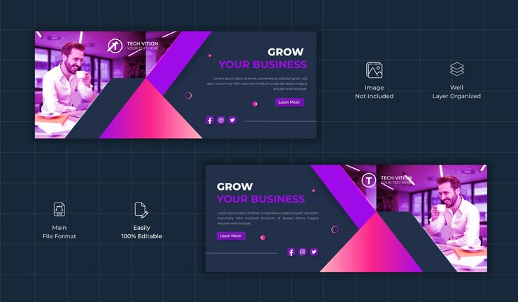 Vector plantilla de banner de redes sociales de negocios creativos con portada de facebook