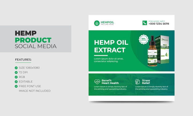 Vector plantilla de banner de redes sociales de productos de cáñamo o cbd