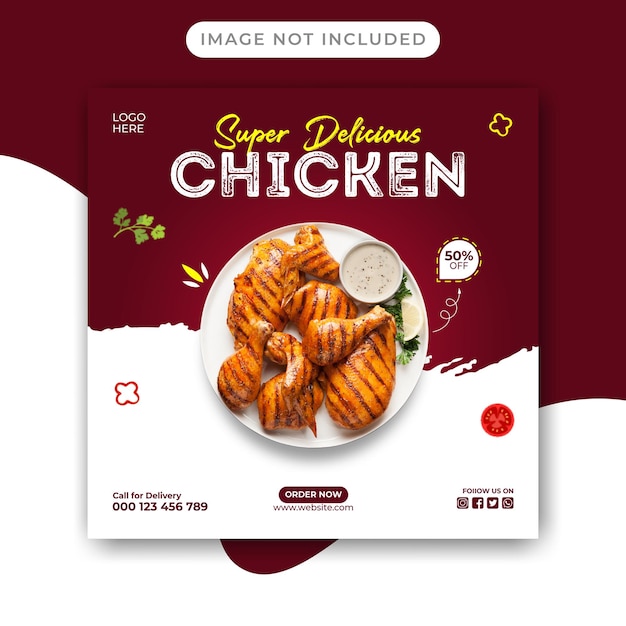 Plantilla de banner de redes sociales de promoción de menú de Fried Chicken Delight