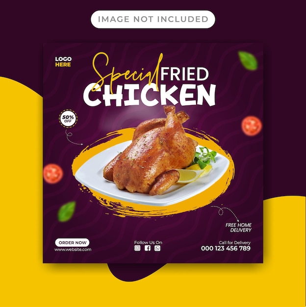 Plantilla de banner de redes sociales de promoción de menú de Fried Chicken Delight