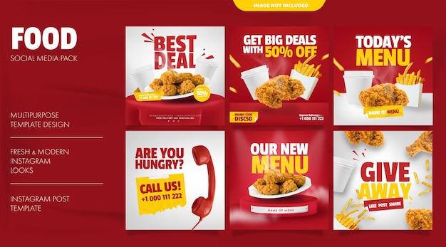Vector plantilla de banner de redes sociales de promoción de menú de pollo frito