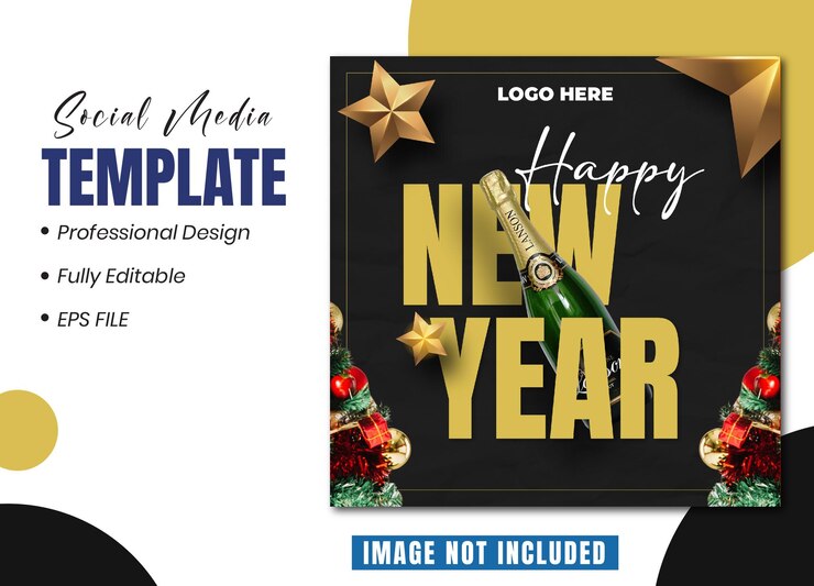 Plantilla de banner de redes sociales y publicación de Instagram de año nuevo