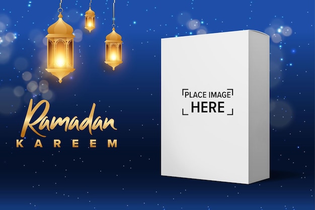 Plantilla de banner de redes sociales ramadan kareem con linternas islámicas y de media luna