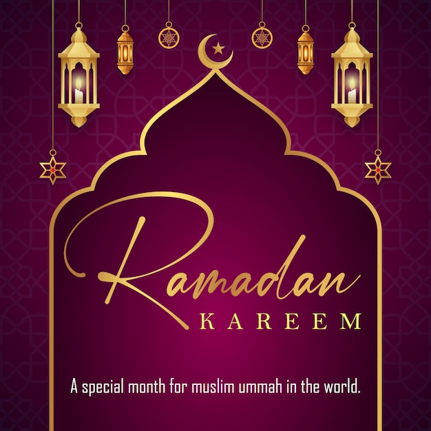Plantilla de banner de redes sociales de saludos islámicos realistas Ramadán Kareem