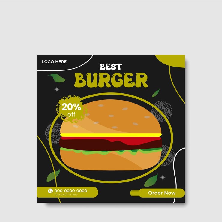Plantilla de banner de redes sociales vectoriales para promoción de hamburguesas