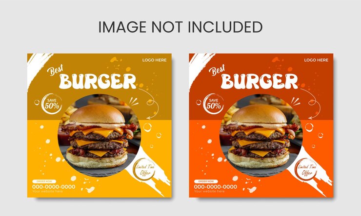 Plantilla de banner de redes sociales vectoriales para promoción de hamburguesas