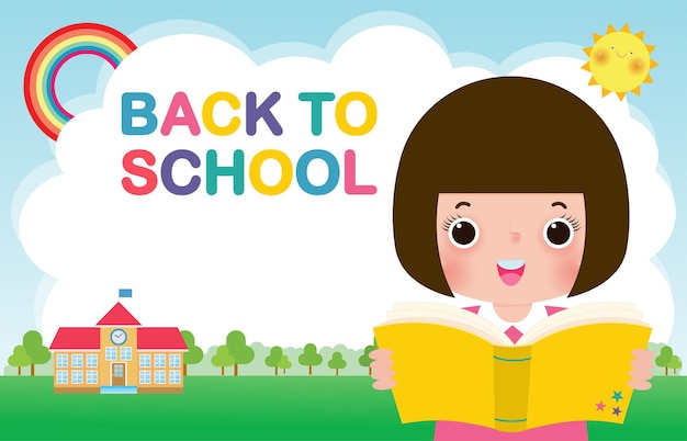 plantilla de banner de regreso a la escuela concepto de educación de libro de lectura para niños para folleto publicitario