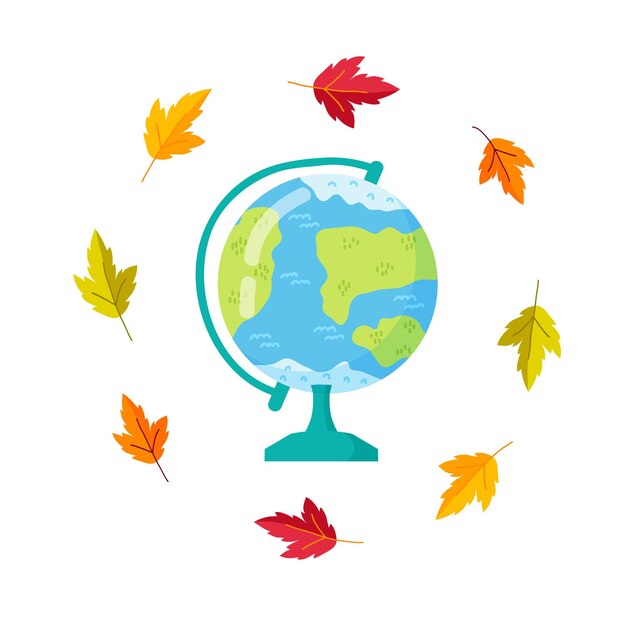 Plantilla de banner de regreso a la escuela, con globo y hojas de otoño. ilustración vectorial.