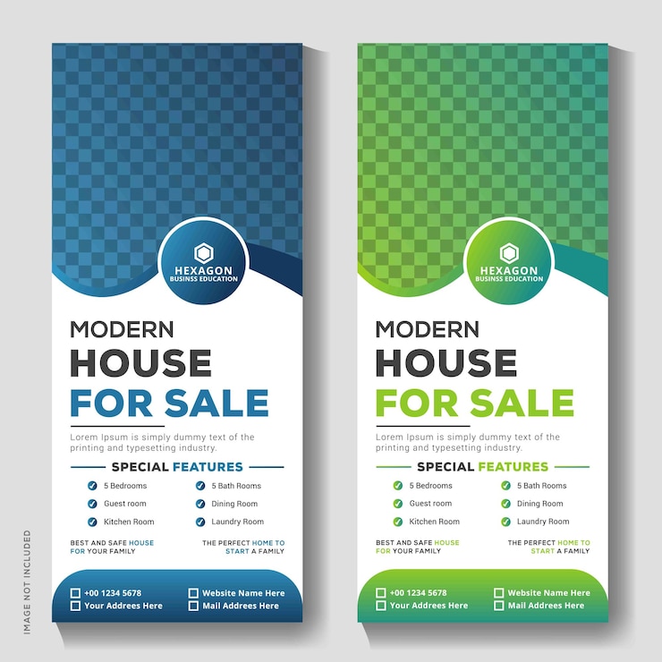Vector plantilla de banner roll up de bienes raíces