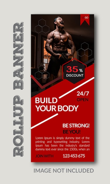 Vector plantilla de banner roll up con concepto de fitness