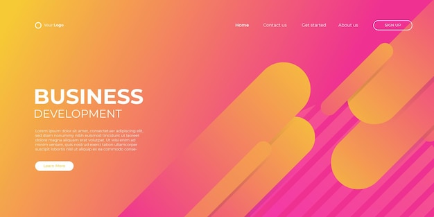Plantilla de banner rosa naranja de página de destino. Ilustración 3d de fondo abstracto, concepto de interfaz de tecnología empresarial. Diseño de diseño vectorial.