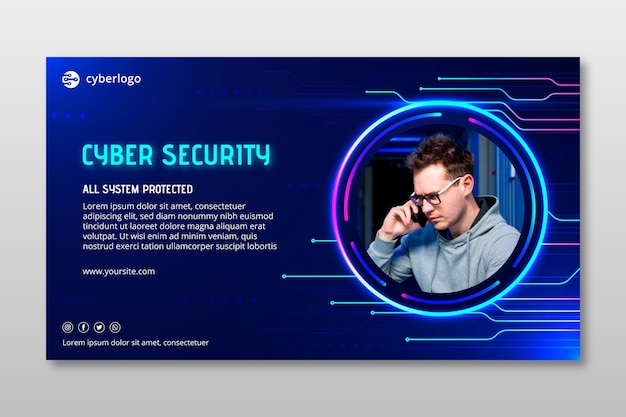 Vector plantilla de banner de seguridad cibernética con foto