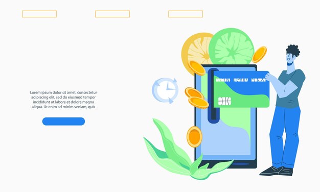 Plantilla de banner de sitio web para banca en línea y vector de pago inalámbrico NFC