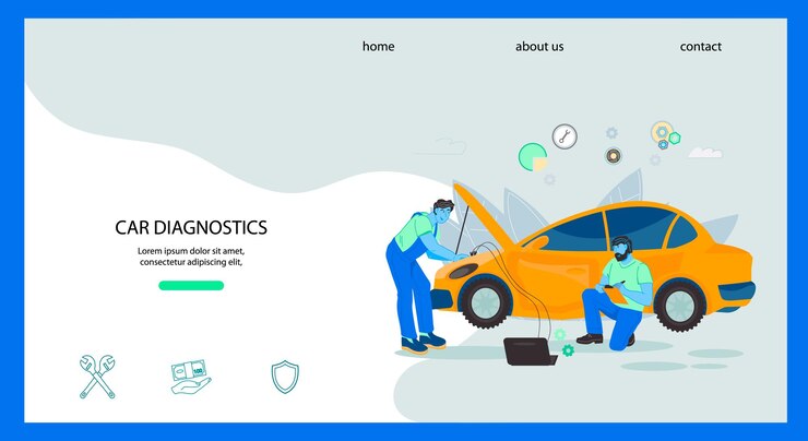 Vector plantilla de banner de sitio web de diagnóstico de automóviles con parámetros de verificación de mecánica automotriz del vector de automóvil