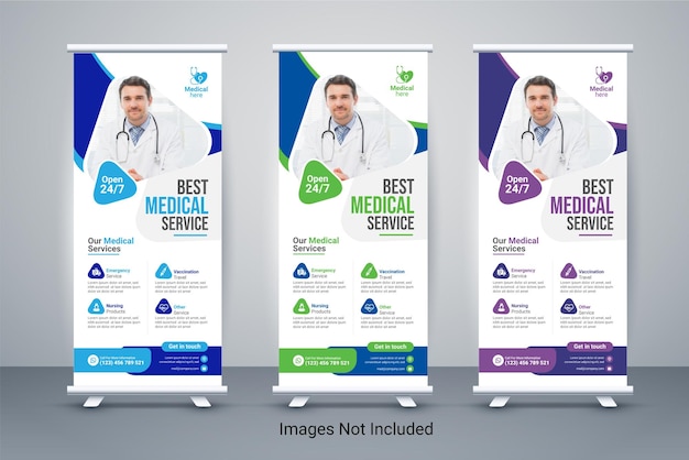 Plantilla de banner de soporte de banner enrollable de atención médica médica