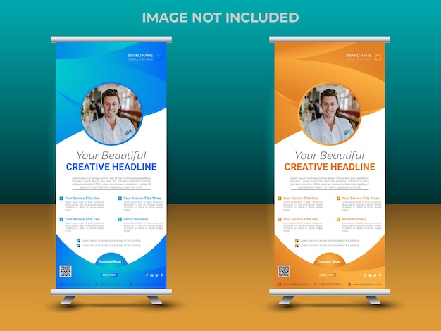 Plantilla de banner de soporte enrollable profesional diseño vectorial modern business roll up banner temporal vectorial