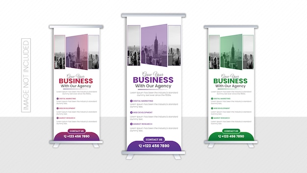 Plantilla de banner de standee enrollable de negocio vectorial