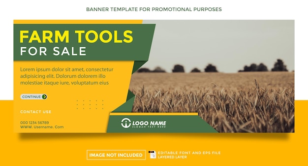 Plantilla de banner de tema de venta de herramientas agrícolas