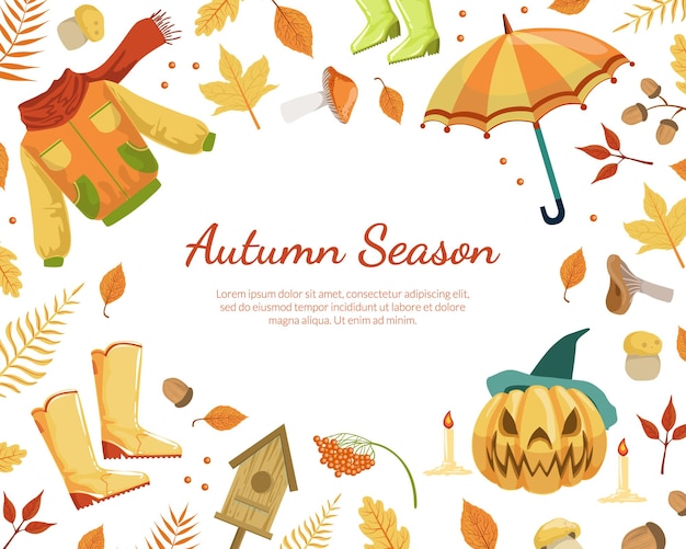plantilla de banner de la temporada de otoño con hojas de colores y espacio para el texto de compras de la estación de otoño