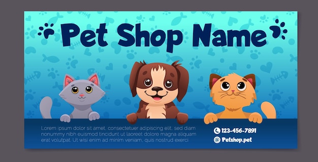 Plantilla de banner para tienda de mascotas, peluquería canina y promoción de venta diseño lindo y moderno con patrones de impresión de perros, gatos y patas ilustración de dibujos animados vectoriales para páginas web de volantes