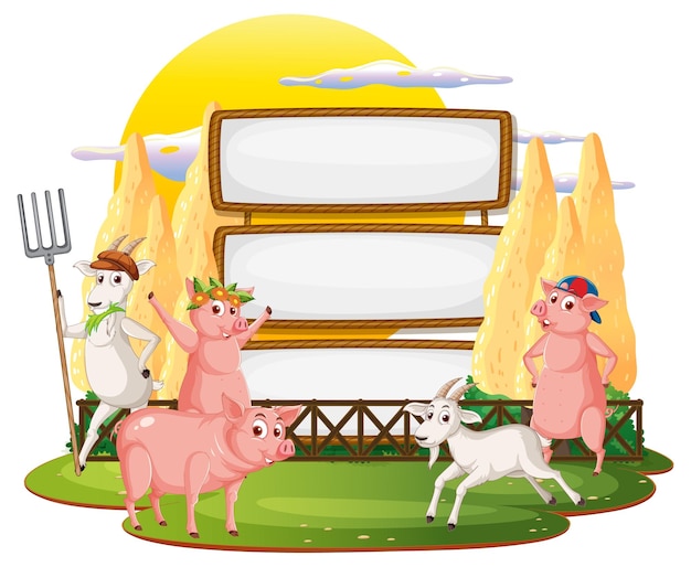 Plantilla de banner vacío con animales de granja