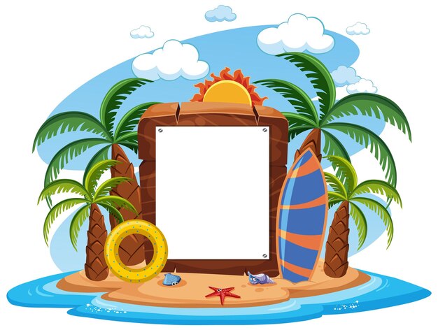 Vector plantilla de banner vacío con escena de playa sobre fondo blanco