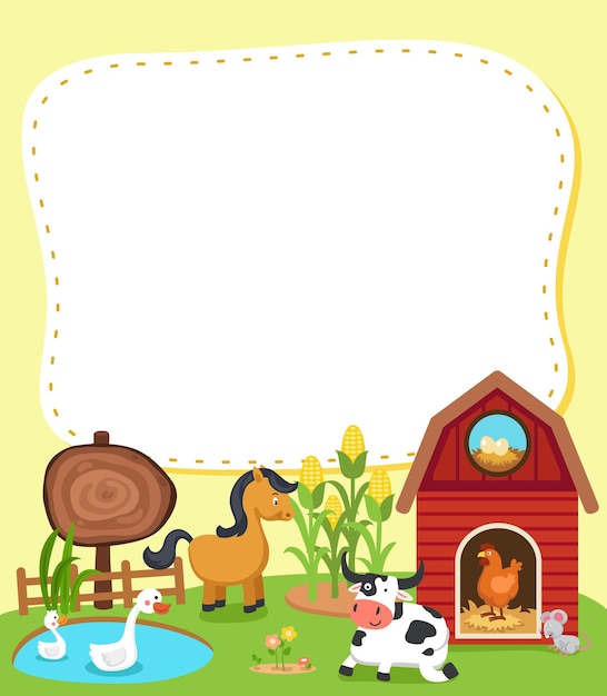 Vector plantilla de banner vacío con ilustración de animales de granja