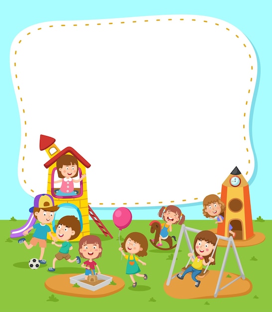 Vector plantilla de banner vacío con niños jugando en la ilustración del patio