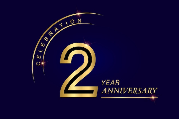 Plantilla de banner de vector de aniversario de 02 años Fondo de gráficos de aniversario real dorado azul oscuro