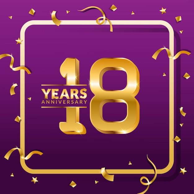 Plantilla de banner de vector de aniversario de 21 años.banner de celebración de cumpleaños con números dorados y conf