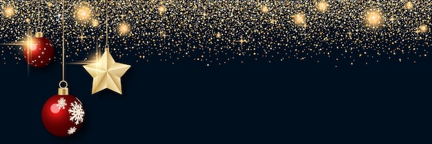 Plantilla de banner de vector de Navidad y año nuevo Fondo de vector degradado rojo con estrellas y brillo