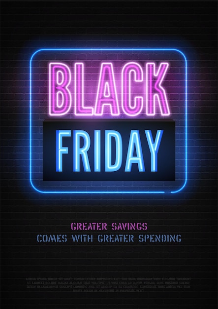 Plantilla de banner de vector de neón de descuento de viernes negro para tienda de lujo