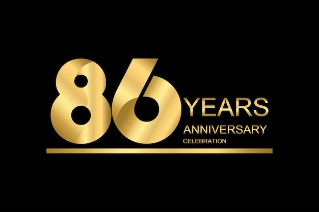 Plantilla de banner vectorial de aniversario de 86 años icono dorado aislado en fondo negro