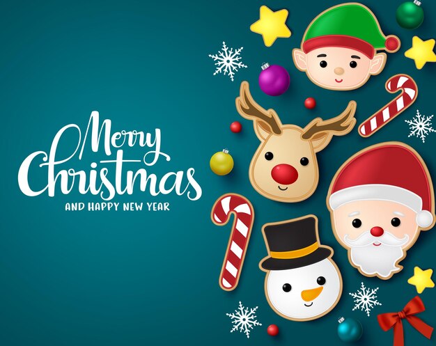 Plantilla de banner vectorial de elementos navideños Tipografía de saludo de feliz Navidad