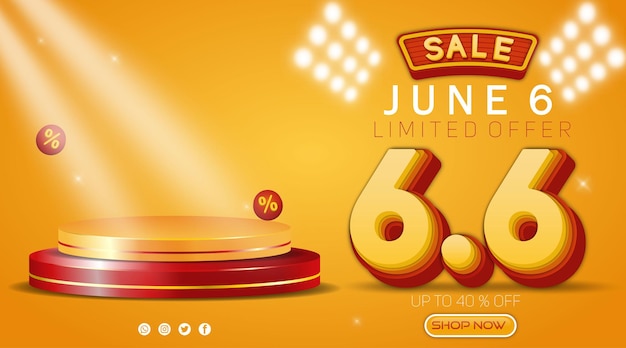 Plantilla de banner de venta del 66 de junio en color amarillo