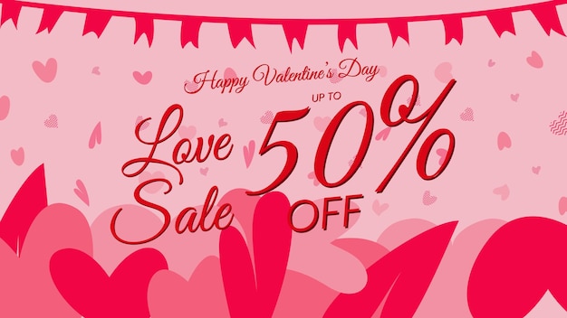 Plantilla de banner de venta de día de san valentín con muchos corazones