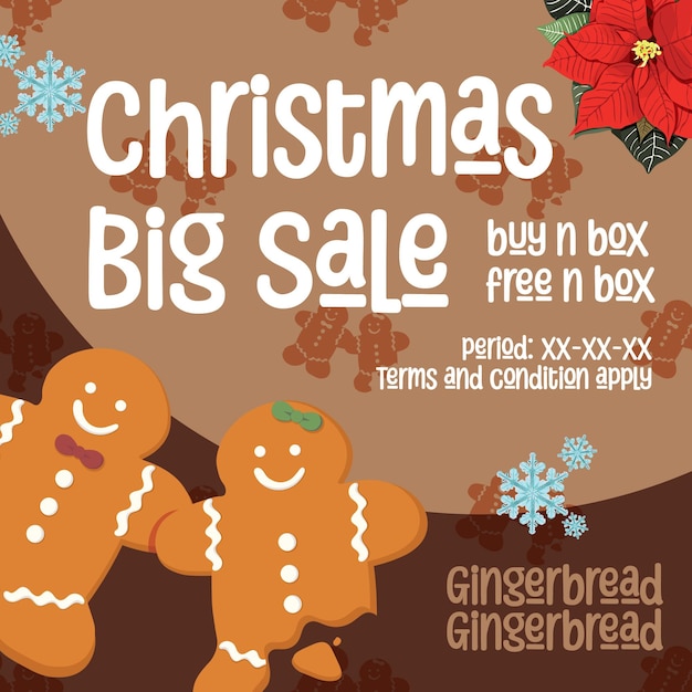 una plantilla de banner para la venta estacional de la tienda de pan de jengibre de Navidad