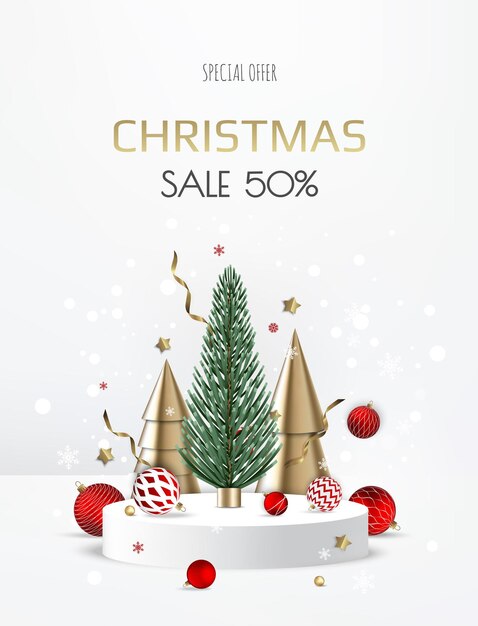 Plantilla de banner de venta de feliz Navidad. Tarjeta de felicitación, pancarta, póster, encabezado para sitio web.