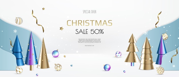 Plantilla de banner de venta de feliz Navidad. Tarjeta de felicitación, pancarta, póster, encabezado para sitio web.