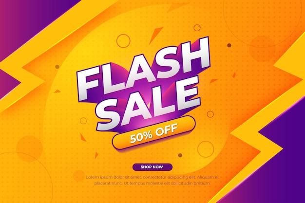 Plantilla de banner de venta flash con color naranja y morado